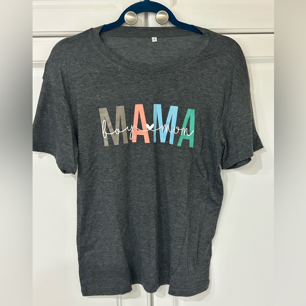 MAMA Boy Mom Short Sleeve Gray Graphic Tee Women's Size Small